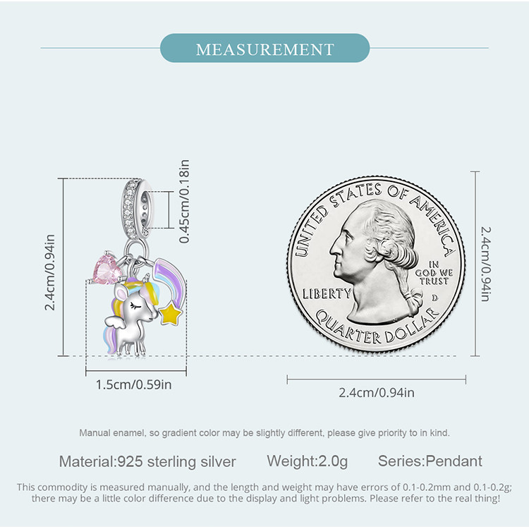 Bamoer 925 Sterling Sliver Charm Dễ Thương Cầu Vồng Trái Tim Conch Mặt Dây Chuyền Phụ Kiện Cho Vòng Tay BSC966