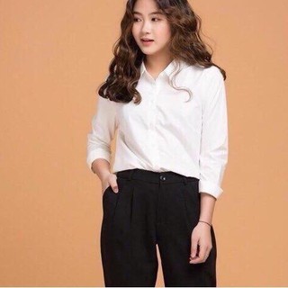 Quần tây baggy đi học nữ cạp có đai lưng cao màu đen dáng dài - Quần vải công sở Vitex dày dặn phối áo sơ mi đi học làm