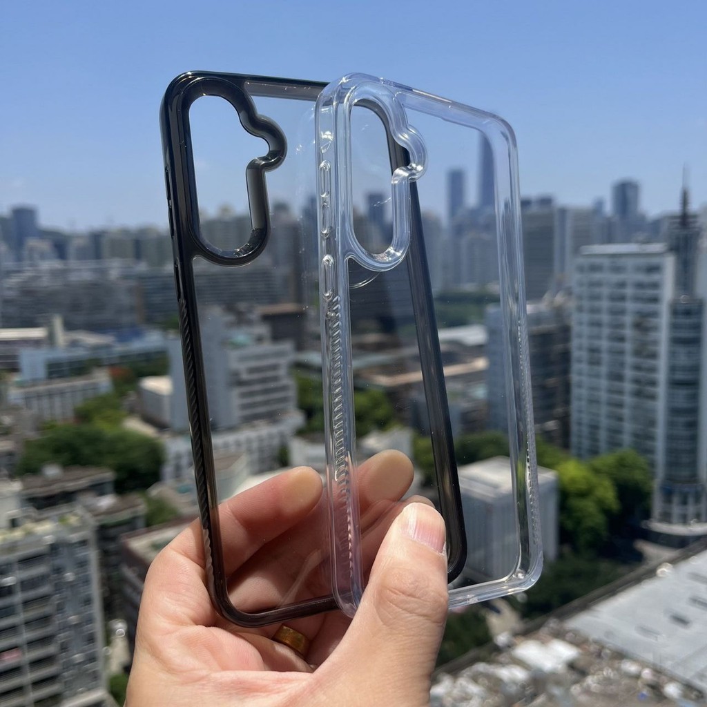 Ốp Điện Thoại Acrylic Cứng Cho Samsung A55 A35 A54 A53 A52 A05 A05S A12 A13 A14 A15 A22 A23 A24 A25 A32 A34 A73 A04E S24 Ốp Điện Thoại Dày Chống Sốc Màu Đen Trong Suốt