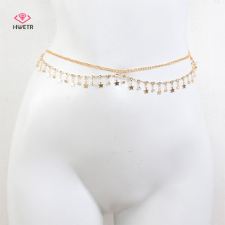 Hwetr Thời Trang Sáng Bóng Kim Cương Giả Eo Dây Xích Dành Cho Nữ Cô Gái Đơn Giản Gợi Cảm Đi Biển Bikini Nhiều Lớp Kim Cương Giả Ngôi Sao sel Cơ Thể Dây Xích Mới