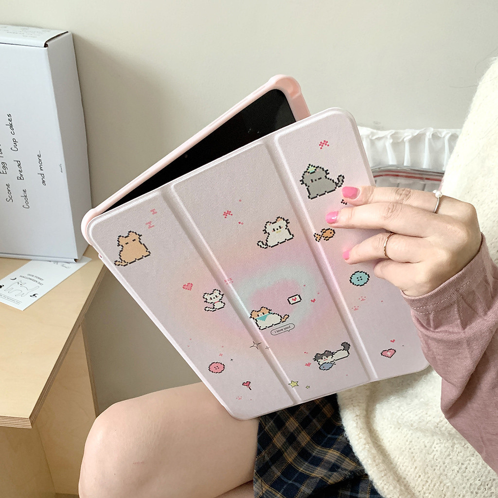2024 Vỏ Mới Gương Acrylic Cứng Tương Thích Với iPad Air 11 13 2024 Pro 11 13 Mèo Và Cá Họa Tiết Da