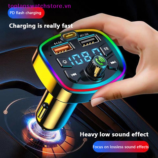 Toplanswatchstore Q7 5.0 Bộ sạc ô tô Máy phát FM trên ô tô rảnh tay Đèn LED Mp3 Player True 3.1A Cổng USB kép PD Sạc VN