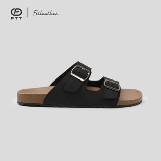 Dép đế trấu quai ngang 2 khóa da bò Fttleather cho nam nữ thời trang unisex thấm hút mồ hôi chân