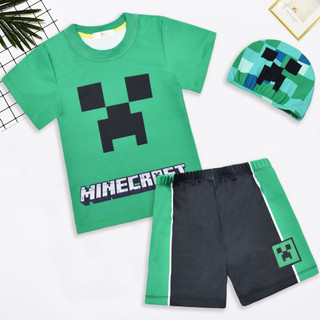 2024 Phong Cách Mới Minecraft In Hình Bé Trai Bé Gái Quần Ngắn Tay Mùa Xuân Nóng Bộ Đồ Bơi Đi Biển Ba Mảnh 5597