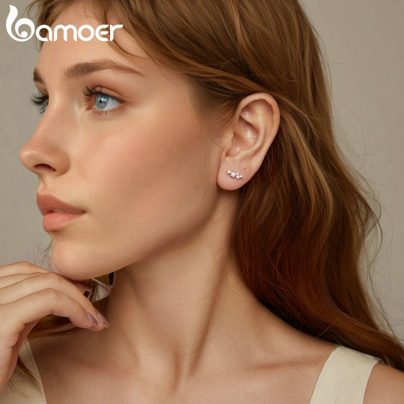 Bamoer 925 Sterling Sliver Studs Bông Tai Tinh Tế Opal Trang Sức Quà Tặng Cho Nữ SCE1783