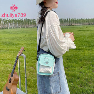 < zhuliye789 > Túi đựng điện thoại bằng vải Canvas dành cho nữ Túi đeo vai in hình hoạt hình Túi xách thời trang thông thường