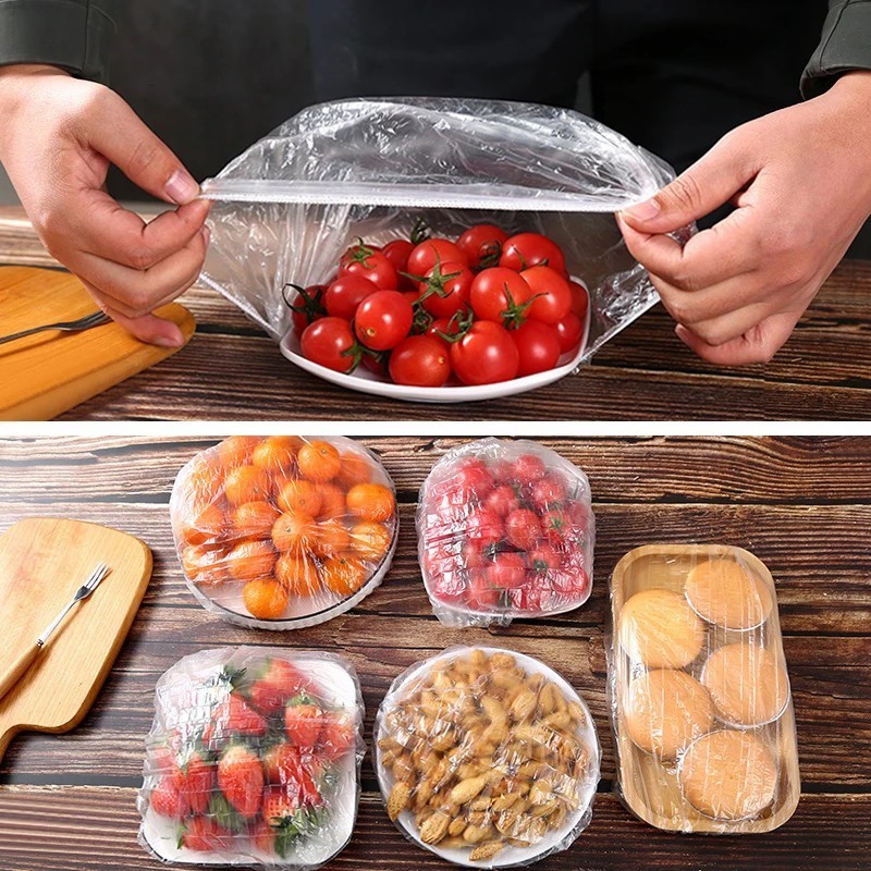 50 / 100 CÁI Bao đựng thực phẩm dùng một lần - Túi màng giữ tươi PE cấp thực phẩm - Phim giữ tươi thực phẩm - Vỏ đựng thức ăn trong bát dày, dùng một lần - Bọc nhựa đàn hồi - Dụng cụ sắp xếp nhà bếp
