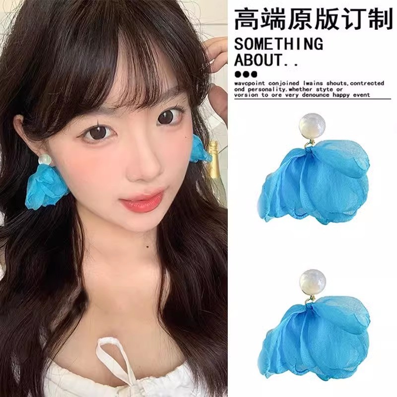Bông tai nữ Gạc đầy màu sắc 2025 Phong cách mới Niche Phong cách ngày lễ Bông tai phù hợp
