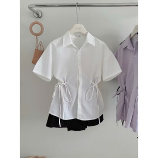 Áo sơ mi đũi buộc nơ eo cổ bẻ cúc cài nữ tiểu thư xinh xắn hàng loại 1