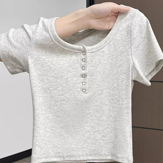 Áo Croptop Khuy Bấm Dáng Babytee Ôm Cổ Tròn Tay Ngắn