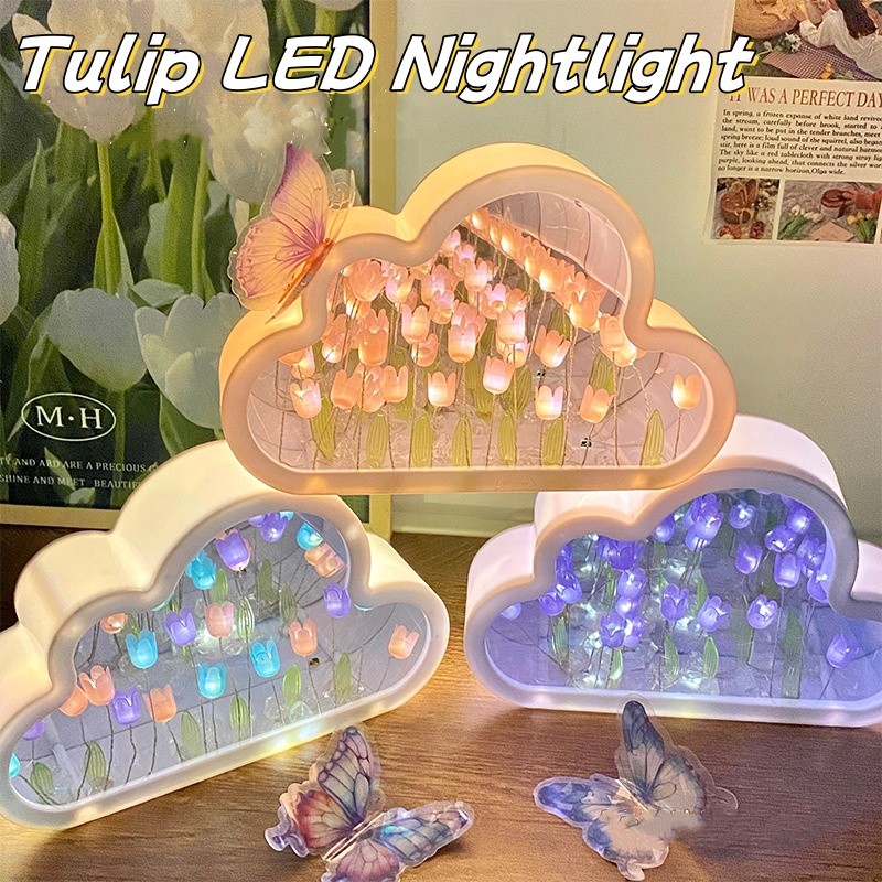 Đèn Tulip hình Đám Mây Gương Handmade Trang Trí Phòng Ngủ , Phòng Khách - Tặng bạn gái một món quà