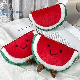 Kudosation Dễ Thương Sáng Tạo Mềm Mại Sang Trọng Dây Kéo Tiền Xu Hoạt Hình Dưa Hấu Sundry Túi Đựng Tai Nghe Di Động Túi Bảo Quản Quà Tặng