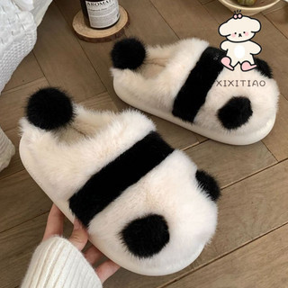 Xixitiao Dép Cotton Hoạt Hình Gấu Trúc Mùa Đông Học Sinh Sử Dụng Chống Trơn Trượt Dễ Thương Sang Trọng Giữ Ấm