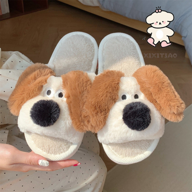 Xixitiao Dép Nam Nữ Đế Mềm Ấm Áp Chó Con Ba Chiều Trong Nhà