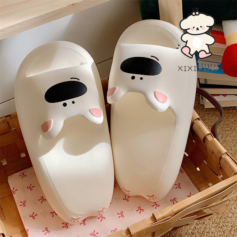 Xixitiao Ngoài Trời Cặp Đôi Dễ Thương Mũi Lớn Chó Lật Dép Hộ Gia Đình Dễ Thương EVA Dày Đế Dép Nam Nữ Mùa Hè