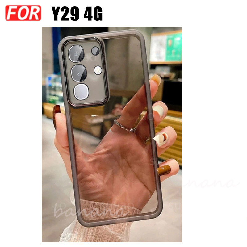 Ốp điện thoại Vivo Y29 4G Y19S Vỏ mềm trong suốt mạ bảo vệ Camera và kính cường lực và mặt sau 3 trong 1