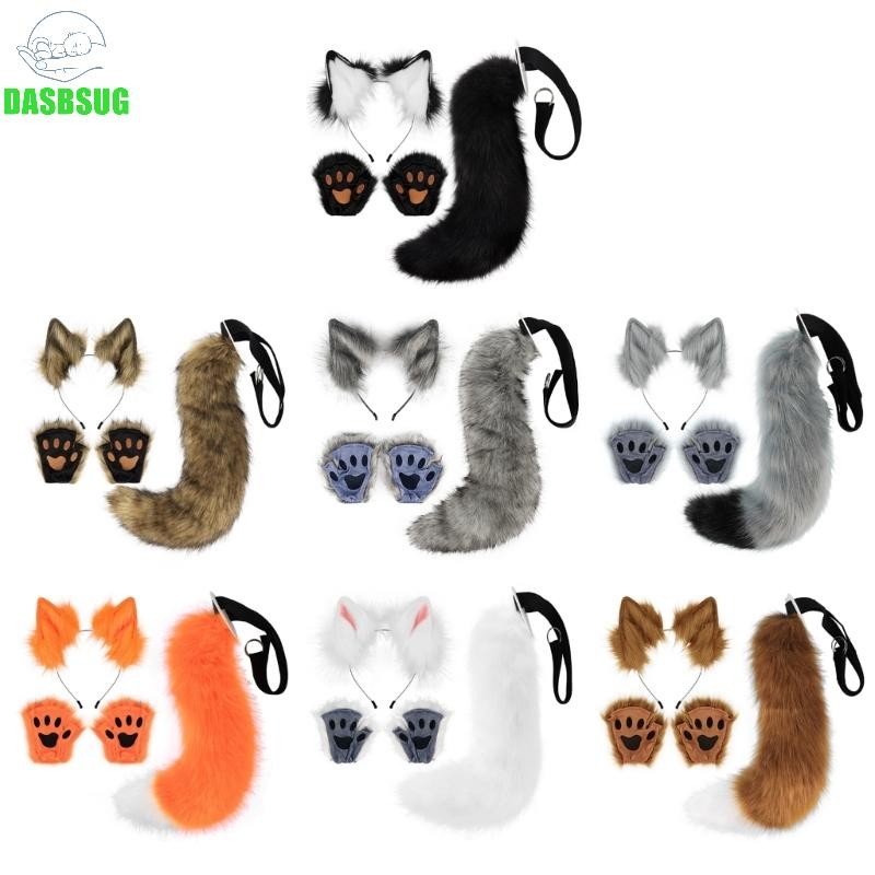 Dasbsug Bộ trang phục động vật Fox Cat-Ears Băng đô đuôi cáo sang trọng Găng tay cáo