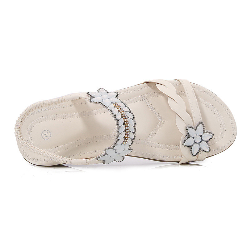 Giày Nữ Size Lớn (36-43) Giày Nữ Size Lớn Mùa Hè Dép Phong Cách Dân Tộc Đi Biển Du Lịch Bohemian Hoa Kim Cương Giả Size Lớn Giày Đế Bằng 317