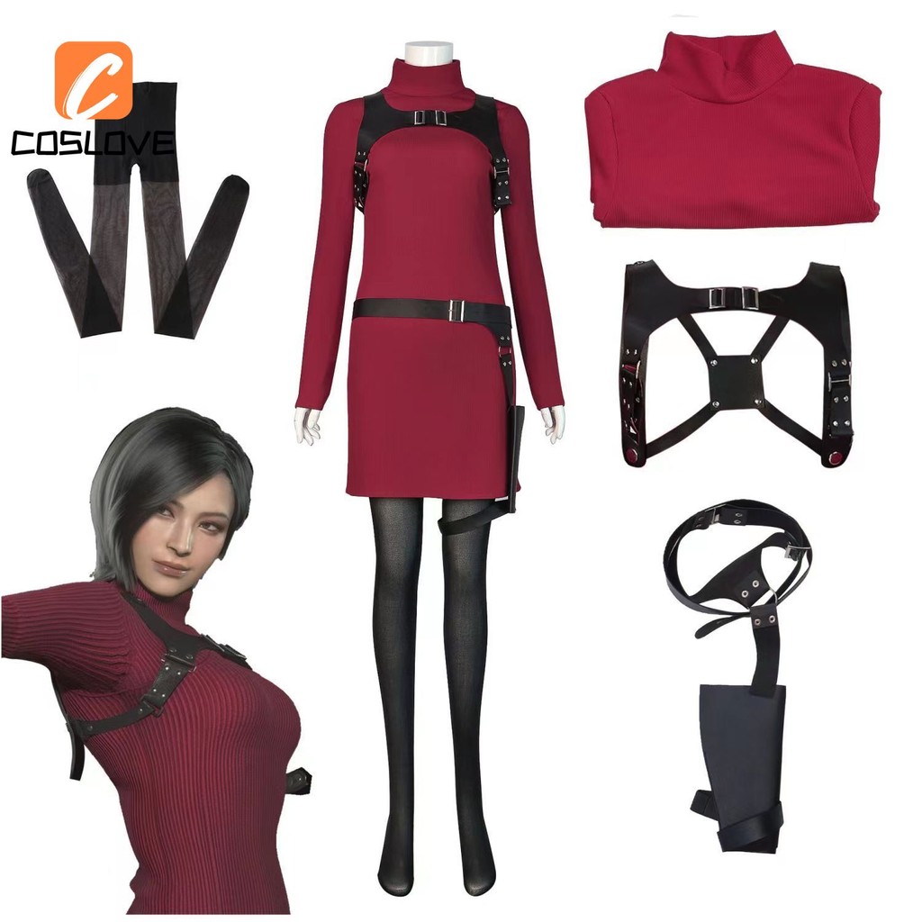 Resident Evil 4 Ada Wong Cosplay Quần Áo Trọn Bộ Trang Phục Phù Hợp Với Người Phụ Nữ Dài Đỏ Đầm Cosplay Váy Comiket Show