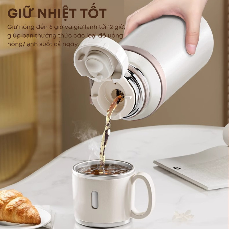 Bình Giữ Nhiệt Cao Cấp 600ml Inox 316 Bình Nước Nắp Tách Thành Cốc, Có Dây Xách Và Lưới Lọc Trà Tiện Lợi | 255