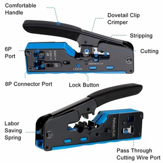 Kìm Bấm RJ45 Qua Lỗ, Cắt & Tách Dây, Hỗ Trợ Cat7/Cat6/Cat5e, 8P8C, Kết Nối Mô-Đun Ethernet, Dụng Cụ Dây Tích Hợp, Chất