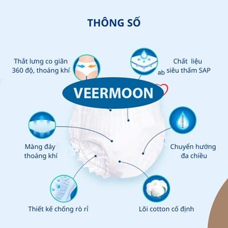 Băng vệ sinh dạng quần Veermoon chống tràn ban đêm size M/L/XL từ 35-105kg dùng sau sau và trong kỳ kinh