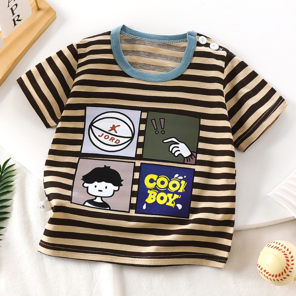 Cotton Nguyên Chất Trẻ Em Áo Thun Ngắn Tay Bé Gái Mùa Hè Mỏng Phong Cách Bé Trai Bé Gái Mùa Hè Thoáng Khí Áo 73-130 PLW6