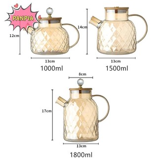 Ấm đun nước trà thủy tinh PNPIA có nắp tre và vòi lọc có thể tháo rời Ấm trà sâm panh cho trà nở lá rộng và trà trái cây 1 / 15 / 1.8L Boutique