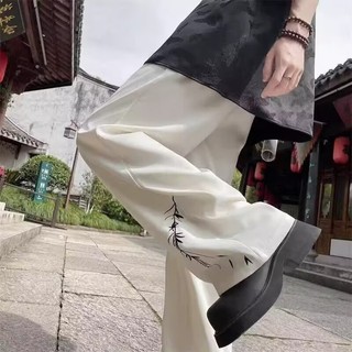 Quần tây nam rãnh, mùa hè mỏng phong cách Trung Quốc cổ điển đơn giản yếu tố lá tre, dáng rộng, thoải mái, giản dị và đa năng quần ống rộng ống thẳng