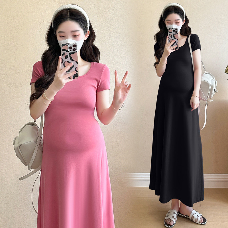 Trang phục bà bầu Mùa hè 2025 Sản phẩm mới Phiên bản Hàn Quốc Tính khí thời trang Slim-fit Slimmer Look Đầm bà bầu
