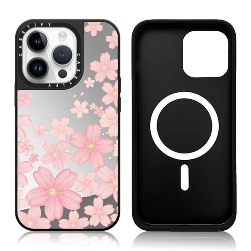CASETiFY X Hoa Năm Cánh Hút Từ Tính Đen & Bạc Gương iPhone IPhone 16 15 14 13 12 Pro Max Plus Ốp điện thoại Cứng Có Hộp Khắc logo
