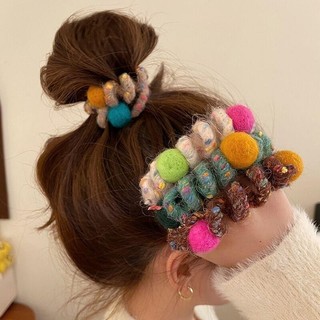 Bóng màu len scrunchie co giãn cao dây tóc phụ kiện tóc đuôi ngựa