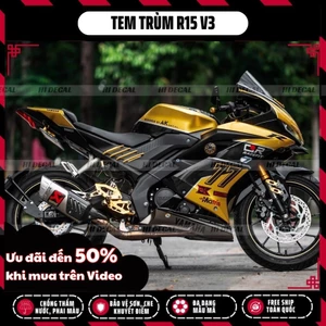 Tem trùm dán xe R15v3 màu vàng đồng | Mẫu R15-H015 | Decal dán xe R15 v3 chống nước, chống phai màu
