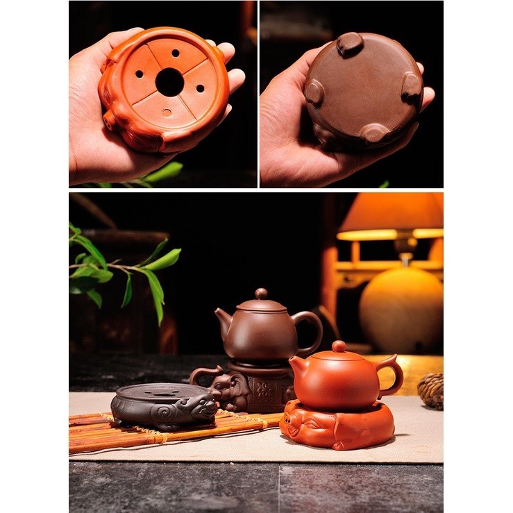 Đôn voi mini cõng ấm trà , chén, chậu bonsai (Dụng cụ kê nắp ấm, kê ấm tử sa hình Trâu, Thiềm Thừ)