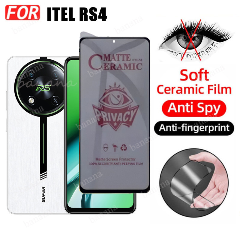Kính cường lực 3in1 itel RS4 cho itel RS 4 R S4 P55 S24 S23 A70 P55 + Bảo vệ màn hình bằng gốm chống gián điệp và ống kính máy ảnh Bảo vệ màn hình kính và màng mặt sau