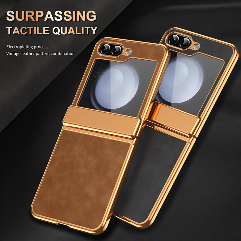 Ốp lưng toàn bộ bản lề mạ điện mỏng sang trọng dành cho Samsung Galaxy Z Flip 5 Z Flip 4 Z Flip 3 Vỏ da phong cách Denim cổ điển