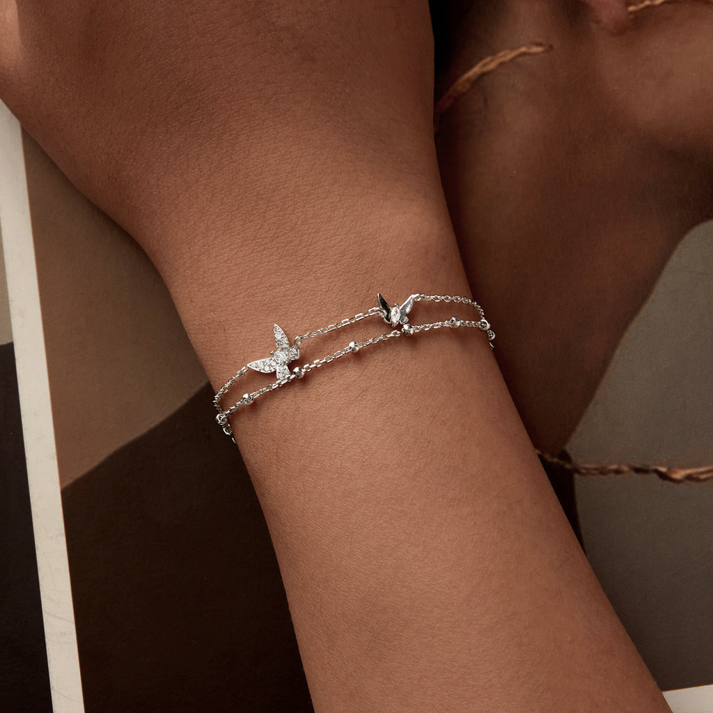 Bamoer 925 Sterling Sliver Vòng Tay Hai Lớp Bướm Vòng Tay Trang Sức Quà Tặng Cho Nữ BSB154