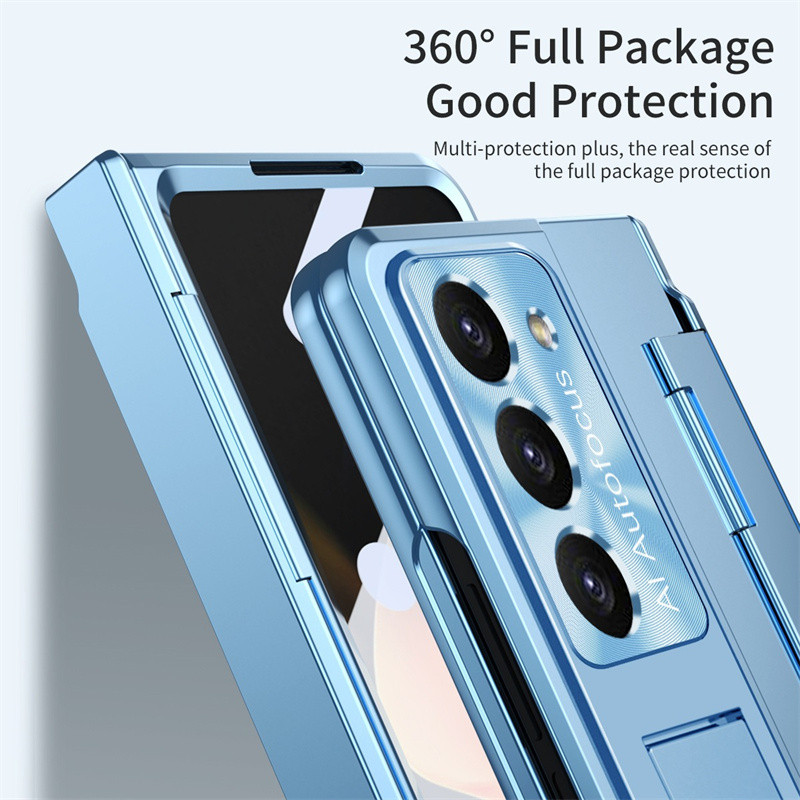 Dành Cho Samsung Lxury Leveling Bản Lề Vỏ Bảo Vệ Cho Samsung Galaxy Z Fold 5 Gấp 4 Gấp 3 5G Vỏ Điện Thoại Có Bảo Vệ Màn Hình Phía Trước Cho Galaxy Fold 5 4 3