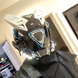 Mặt nạ Cyberpunk Mặt nạ có thể sạc lại cos Cool Mecha Unisex Đạo cụ Mũ bảo hiểm hiệp sĩ độc đáo Gundam