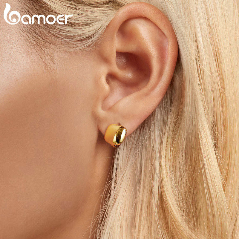 Bamoer 925 Sterling Sliver Hoop Bông Tai Thiết Kế Vuông Trang Sức Quà Tặng Cho Nữ
