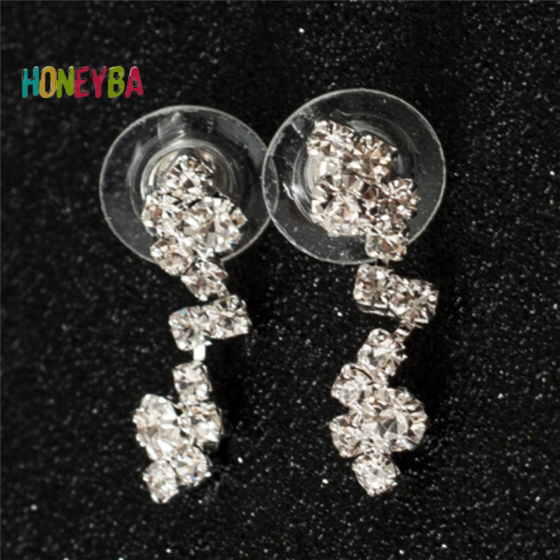 < Honeyba > Bộ Bông Tai Vòng Cổ Pha Lê Phù Dâu Bạc Trang Sức Cưới Cô Dâu Trang Sức Trang Sức