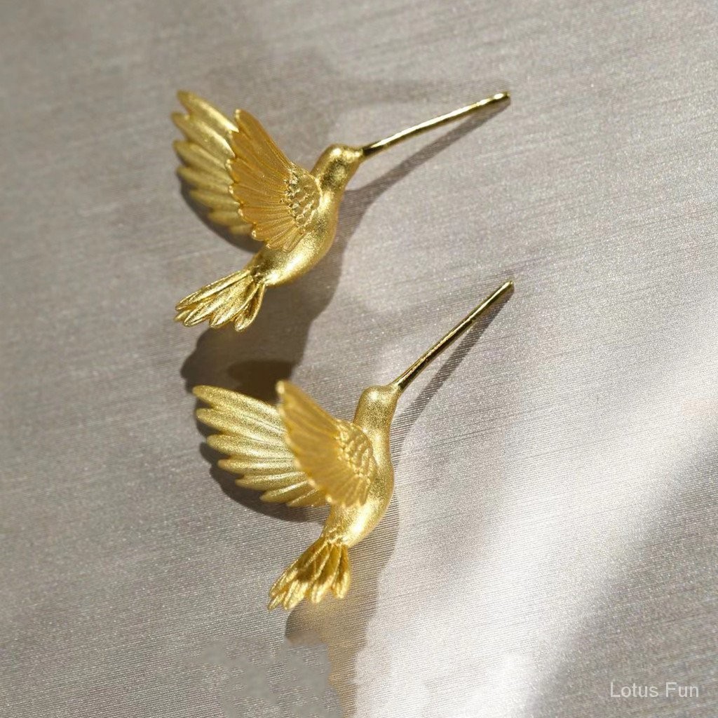 Trung Quốc Phong cách thiết kế S925 Bạc Pin Mạ 24k Vàng Chim Stud Earrings Đối với Phụ nữ Trung Quốc Vintage Nhỏ Cao cấp Bông tai