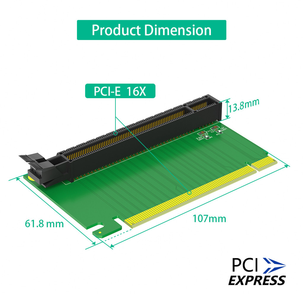 Thẻ nâng nam sang nữ JMT PCI-E 16X 3.0 90 độ ngược cho máy chủ 2U (Hướng cài đặt đối với CPU)