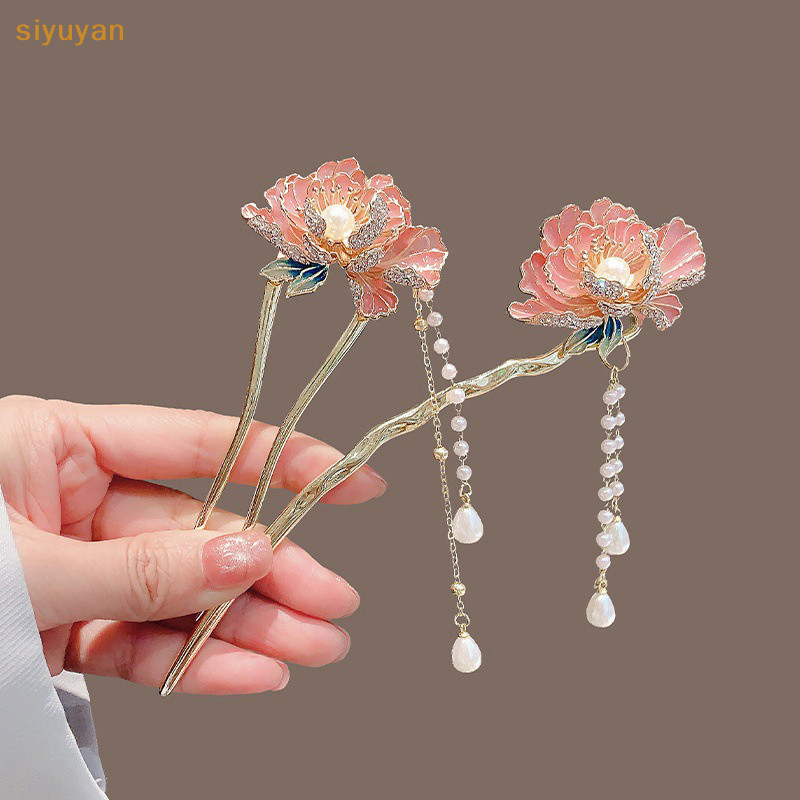 Siyuyan sel Hanfu Đũa Mũ Nón Chữ U Hoa Ngọc Trai Kẹp Phụ Kiện Phong Cách Trung Quốc Dính Đảng VN