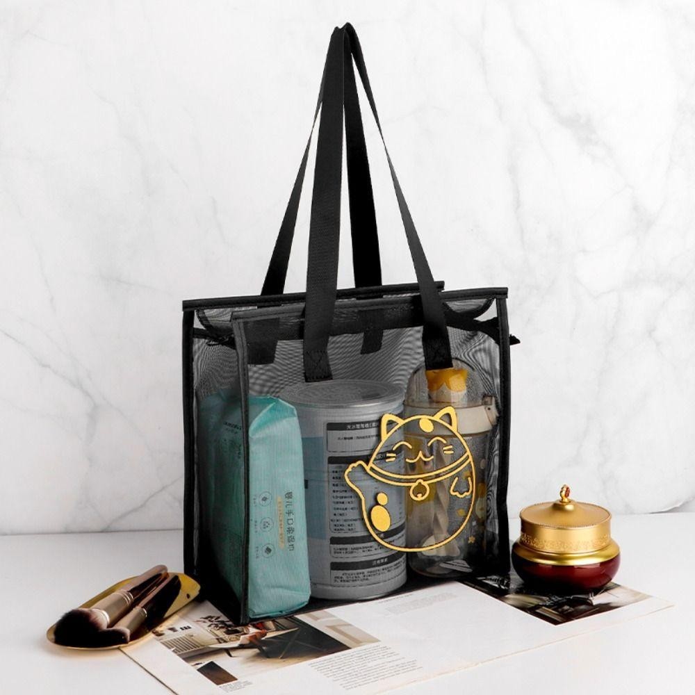 [Vận chuyển nhanh] Túi Tote đi biển SIMPLEAID, Túi giặt lưới Nylon, Di động có dây kéo Túi trong suốt hoạt hình hoa dành cho nữ
