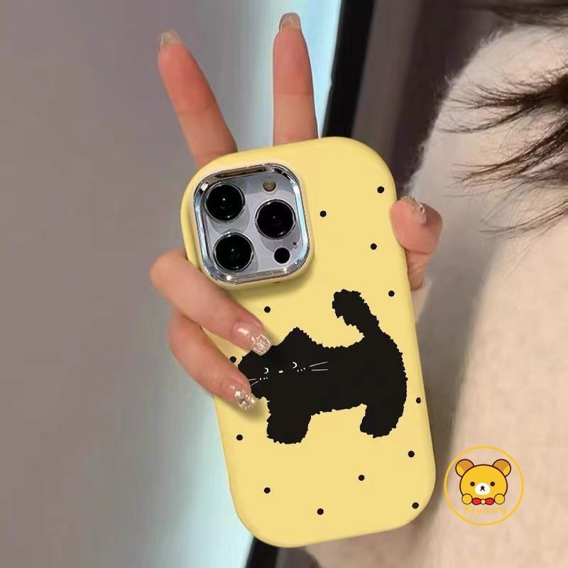 Ốp Lưng Mèo Mờ Ins Style Cho Xiaomi 14 Ultra Pro 13T 12T Pro 13 Lite 13 12 12S Pro 12X Mi 11 Lite 11 10 Pro 10S Vỏ Bảo Vệ Mèo Đen Chấm Bi Full Cover Chống Sốc
