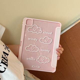 Vỏ gấp ba lần cho Mini6 Mini7 IPad5 6 7 8 9 10th 11th a16 Air11 Air2 Air13 Air4 Air5 Air6 10.9 "Pro10.5 Pro11 Pro12,9 2018 Air Pro 11 13 2024 Vỏ da họa tiết đám mây hồng