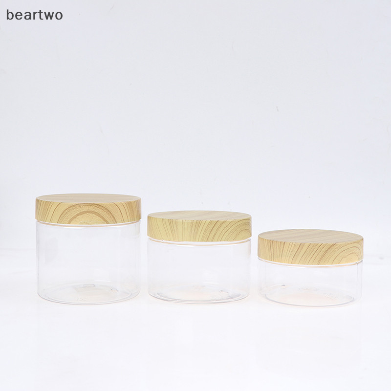 < Beartwo > Hộp đựng lọ trong suốt rỗng có nắp gỗ giả bằng nhựa Chai lưu trữ bằng nhựa Đẹp