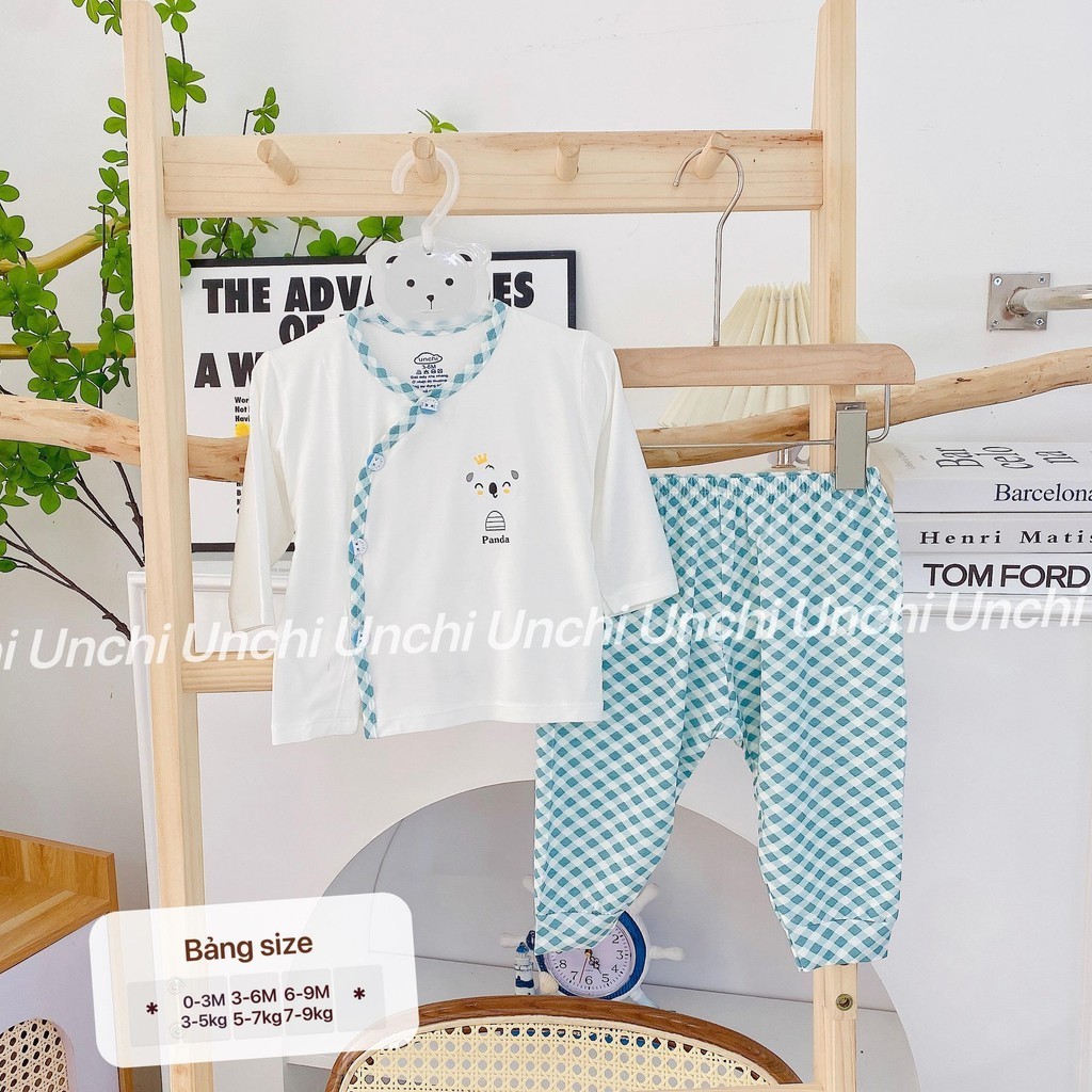 [UNCHI] Bộ dài sơ sinh pettit thiết kế viền chéo kẻ phối quần đáp đũng cho bé từ 4 tới 10kg nhiều màu lựa chọn - HD24
