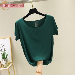 Áo thun nữ cổ tròn Áo thun Modal mùa hè Nguyên chất cơ bản Áo thun dáng rộng Áo trơn mát mẻ thời trang Tee Baju